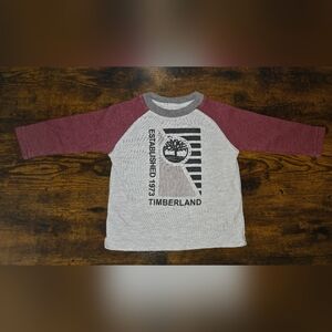 Timberland Toddler 18 Month Maroon And Grey Raglan T-Shirt